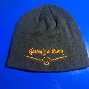 Harley-Davidson Black Beanie Cap Jamaica Hat Orange Skull Embroidered
